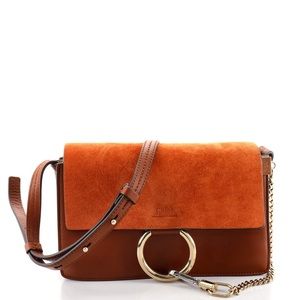 Chloe Brown Leather and Suede Small Faye Shoulder Bag